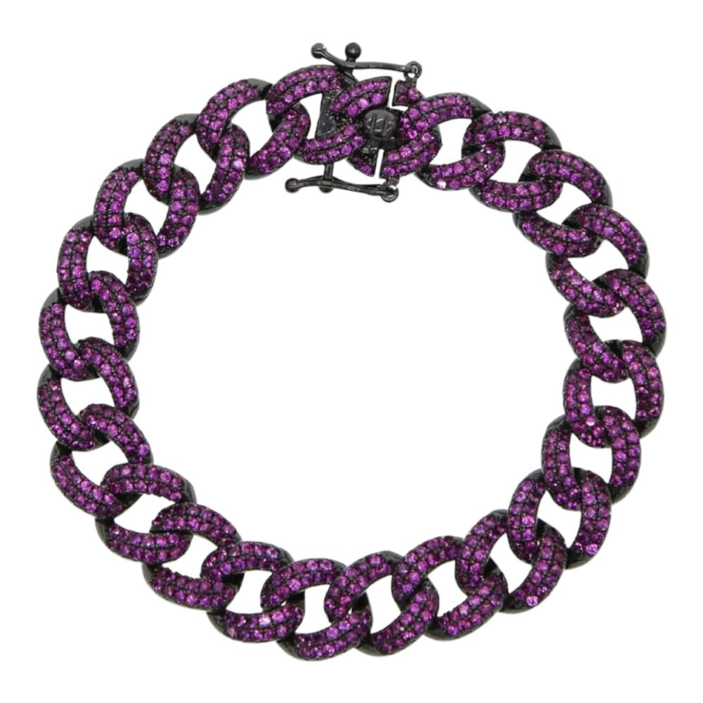 Miami Cuban Berry Micro pavé round Cubic Zirconia Womens Gunmetal Bracelet